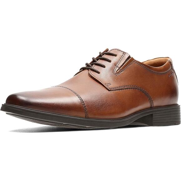 NWT Clarks Men's Tilden Cap Oxford Shoe Dark Tan Leather 8.5 M